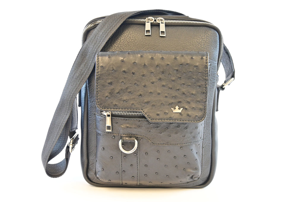 MEN CROSSBODY BLACK OSTRICH