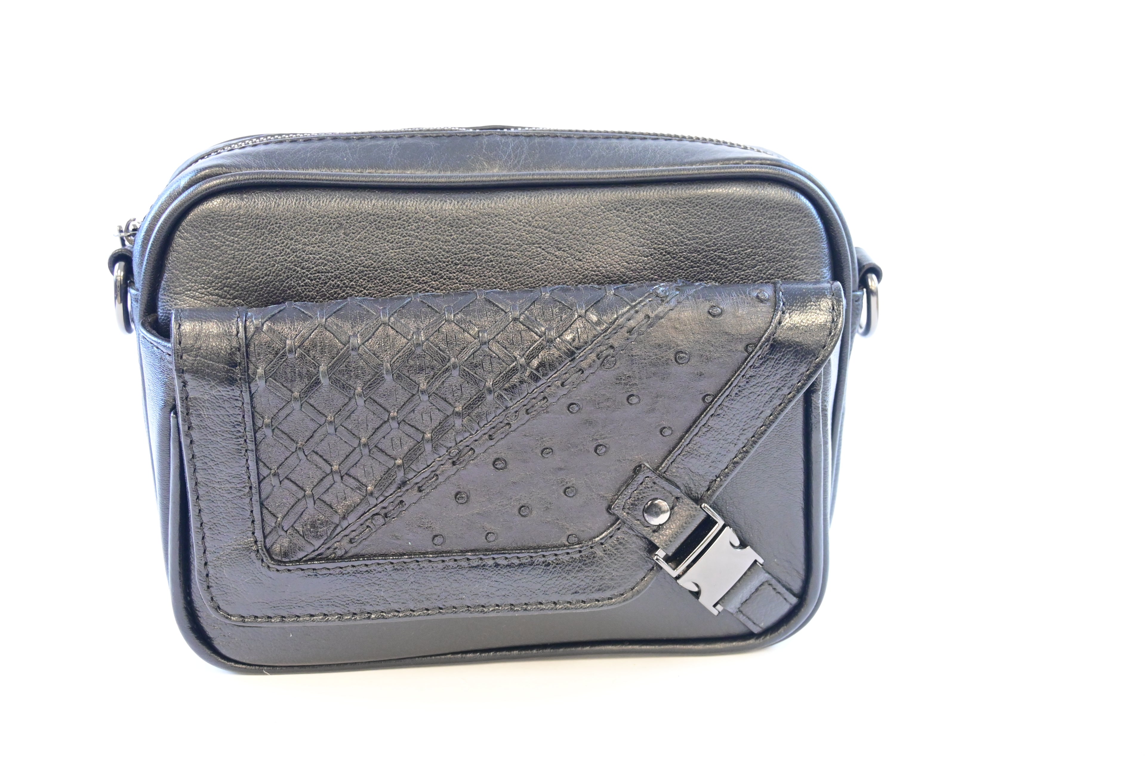 CROSSBODY BLACK BUCKLE WITH OSTRICH