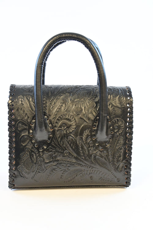 BLACK HANDCRAFTED CHISELED HANDBAG