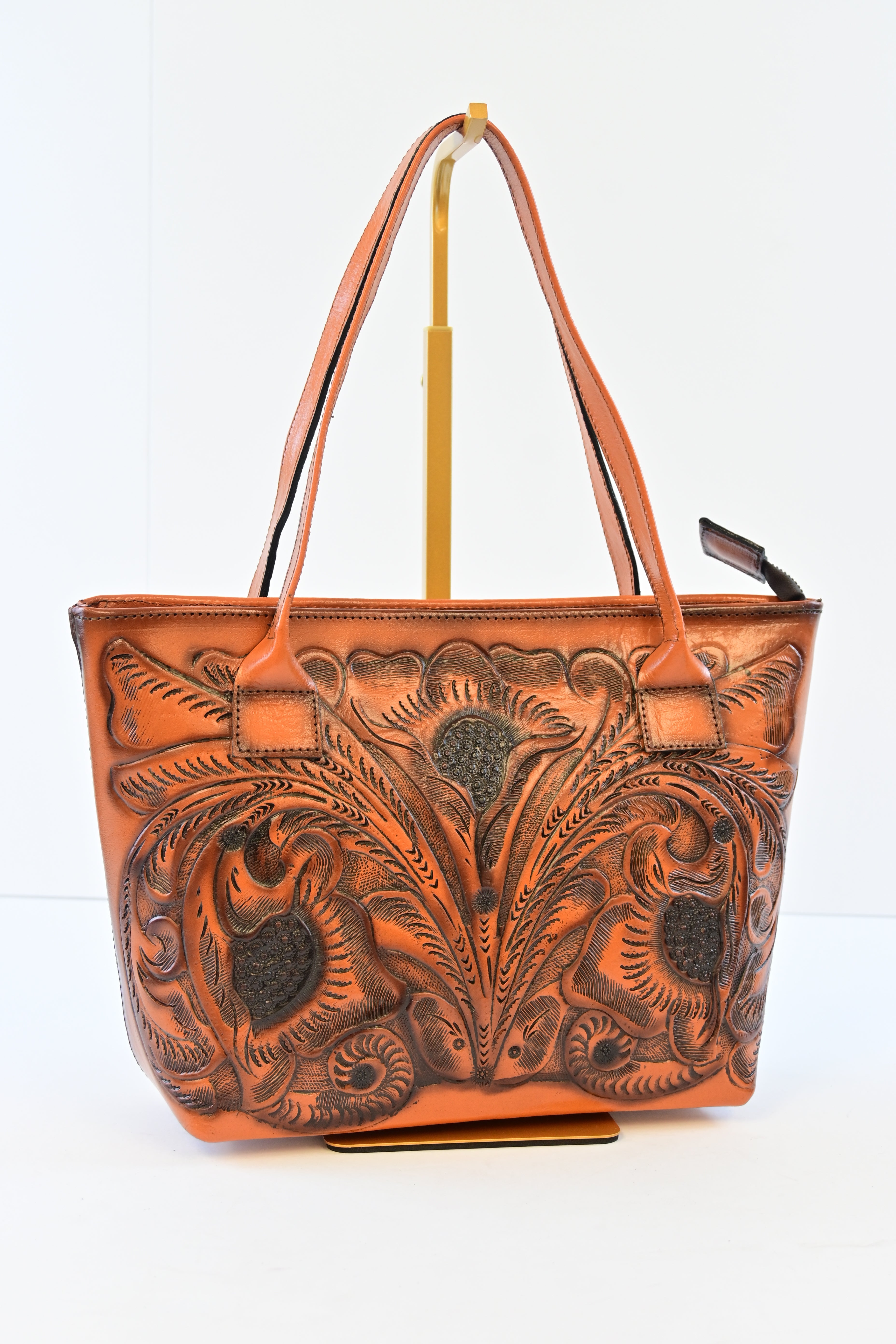 ORANGE HANDCRAFTED CHISELED HANDBAG