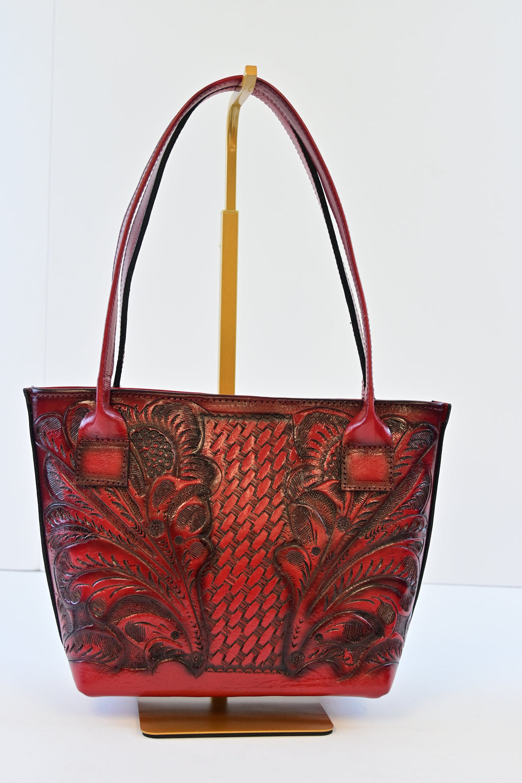 RED HANDCRAFTED CHISELED HANDBAG