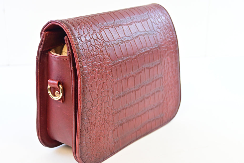 RED CROCODILE STAMP HANDBAG