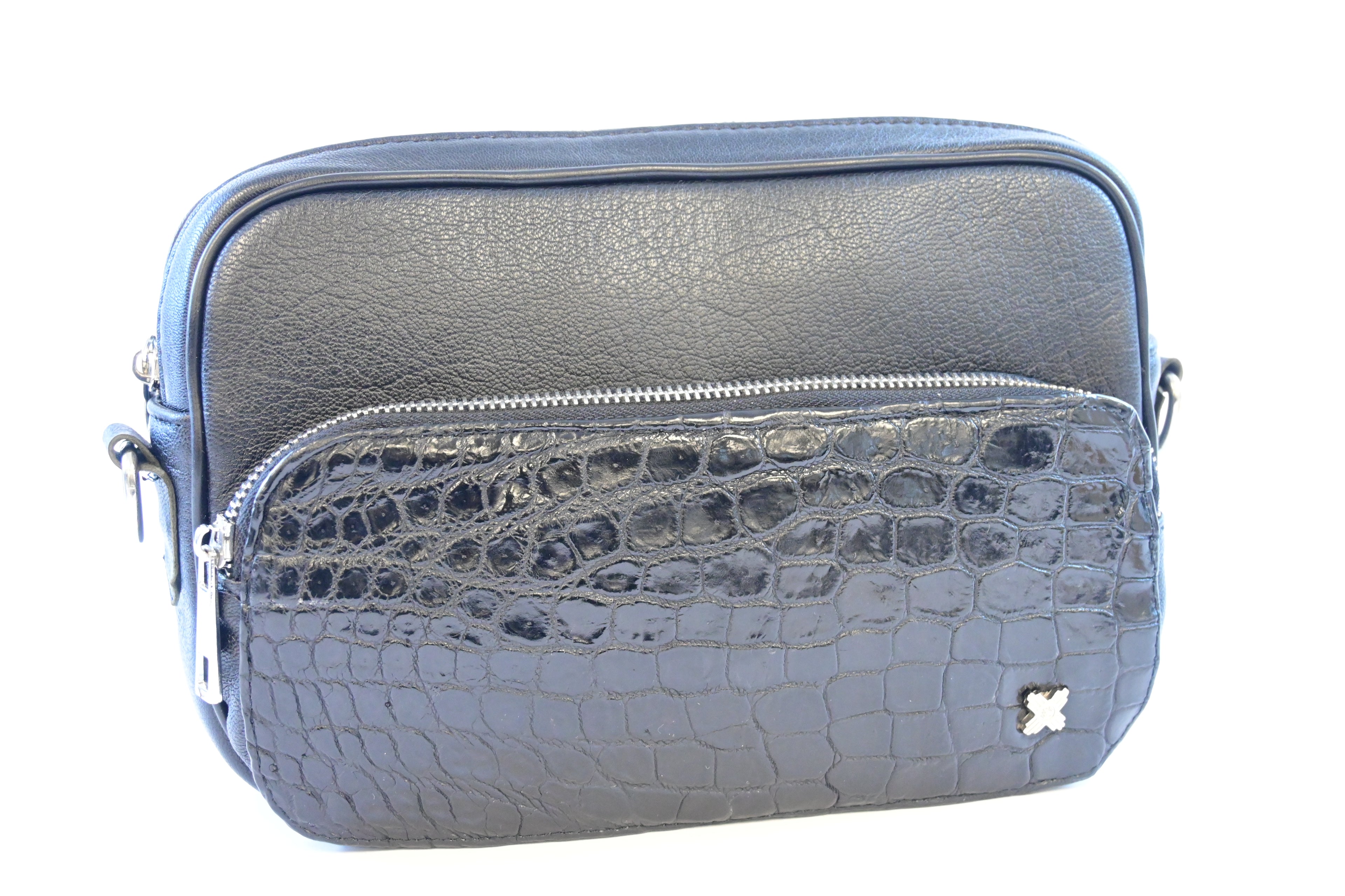 BLACK CROCODILE CROSSBODY