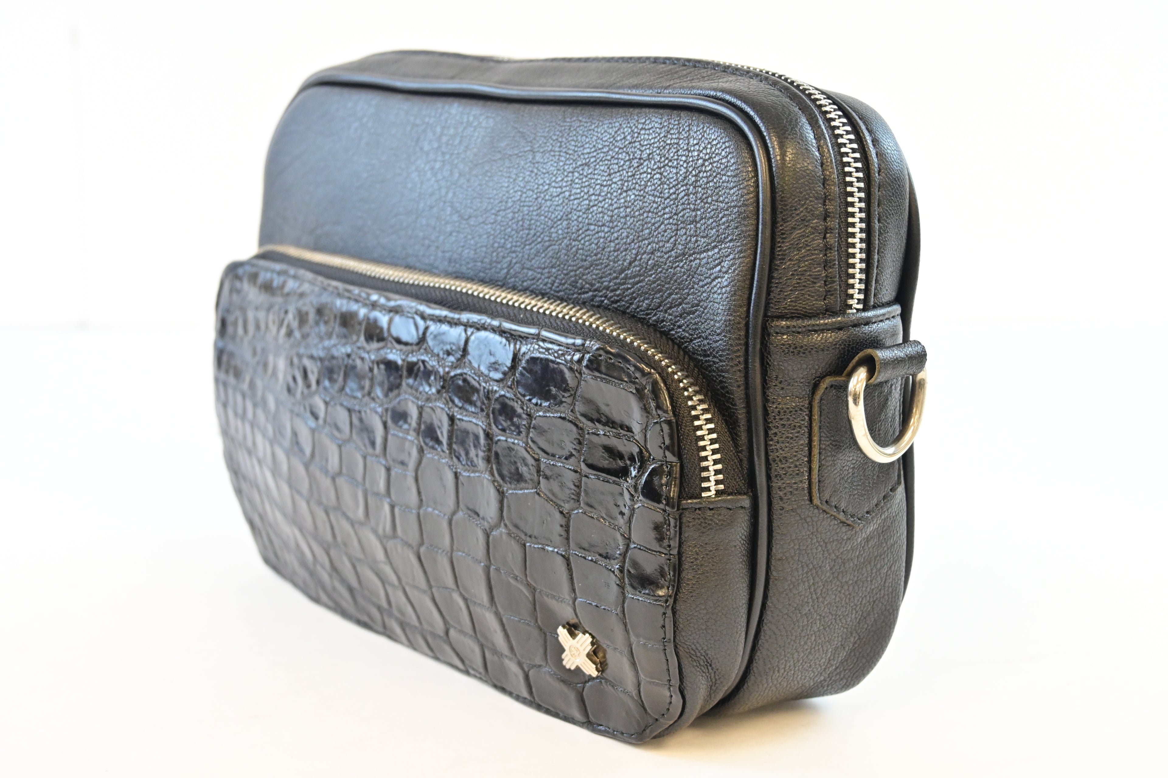 BLACK CROCODILE CROSSBODY