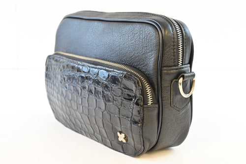 BLACK CROCODILE CROSSBODY
