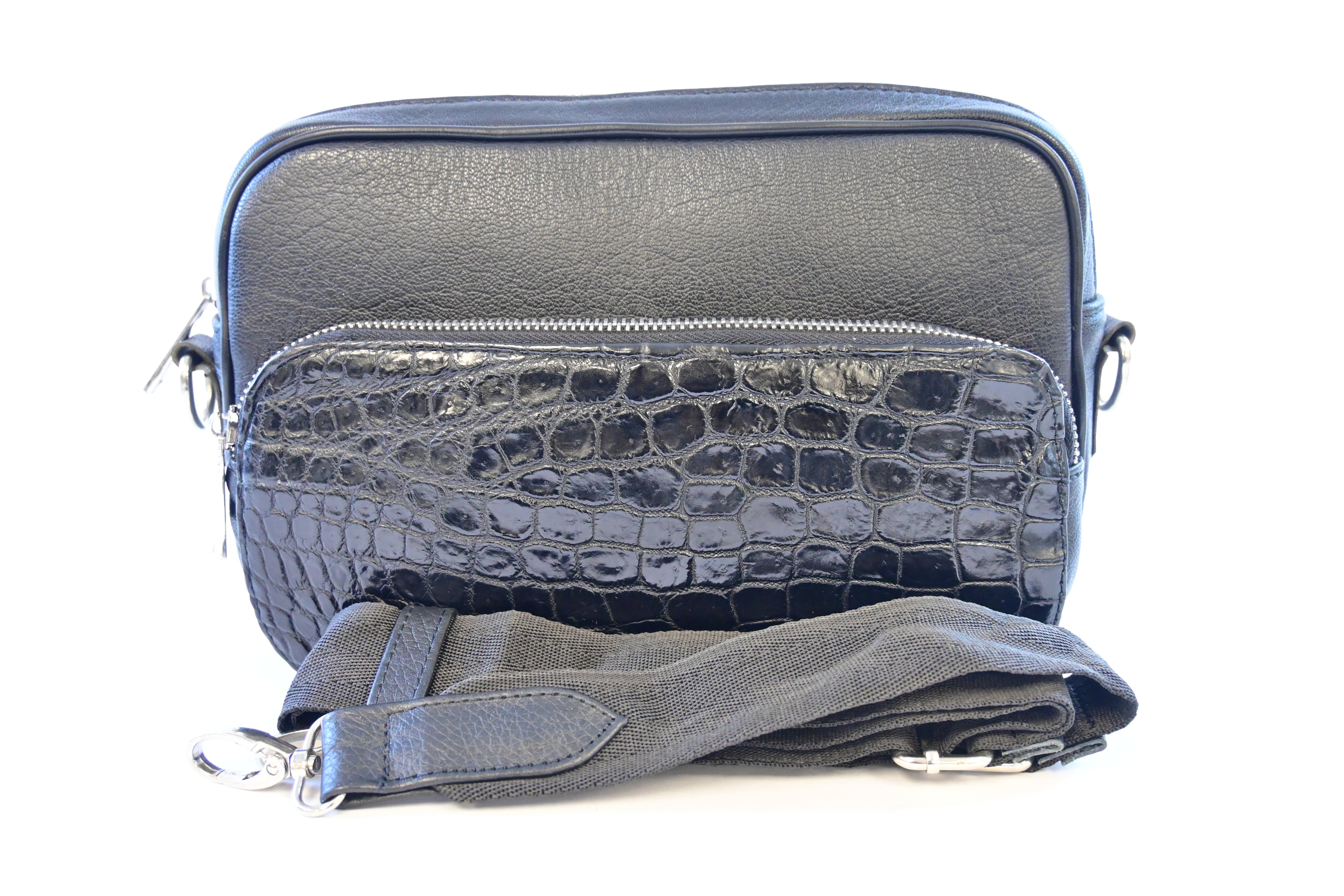 BLACK CROCODILE CROSSBODY