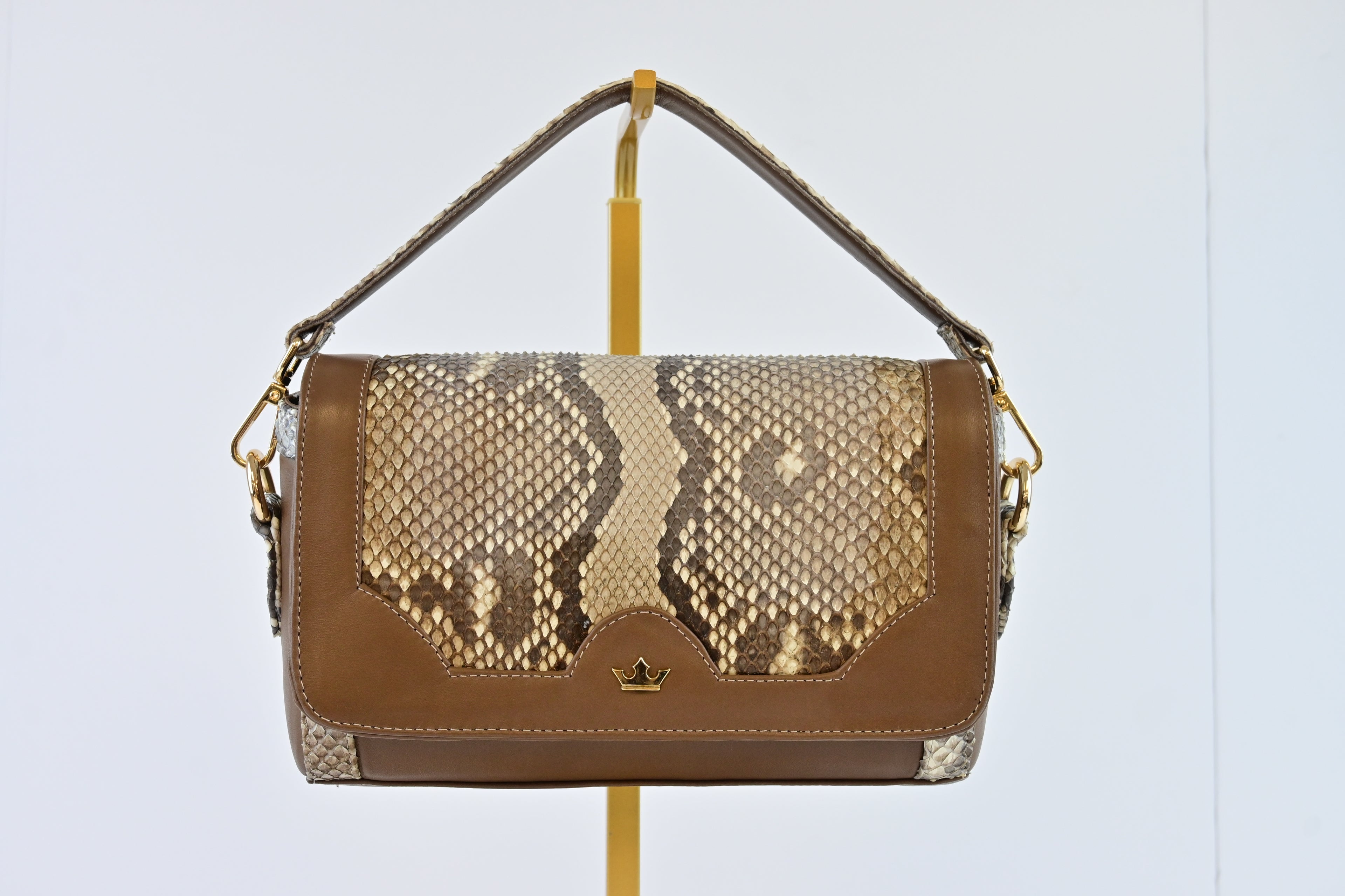 Crown Python Handbag in Brown