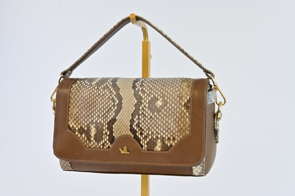 Crown Python Handbag in Brown