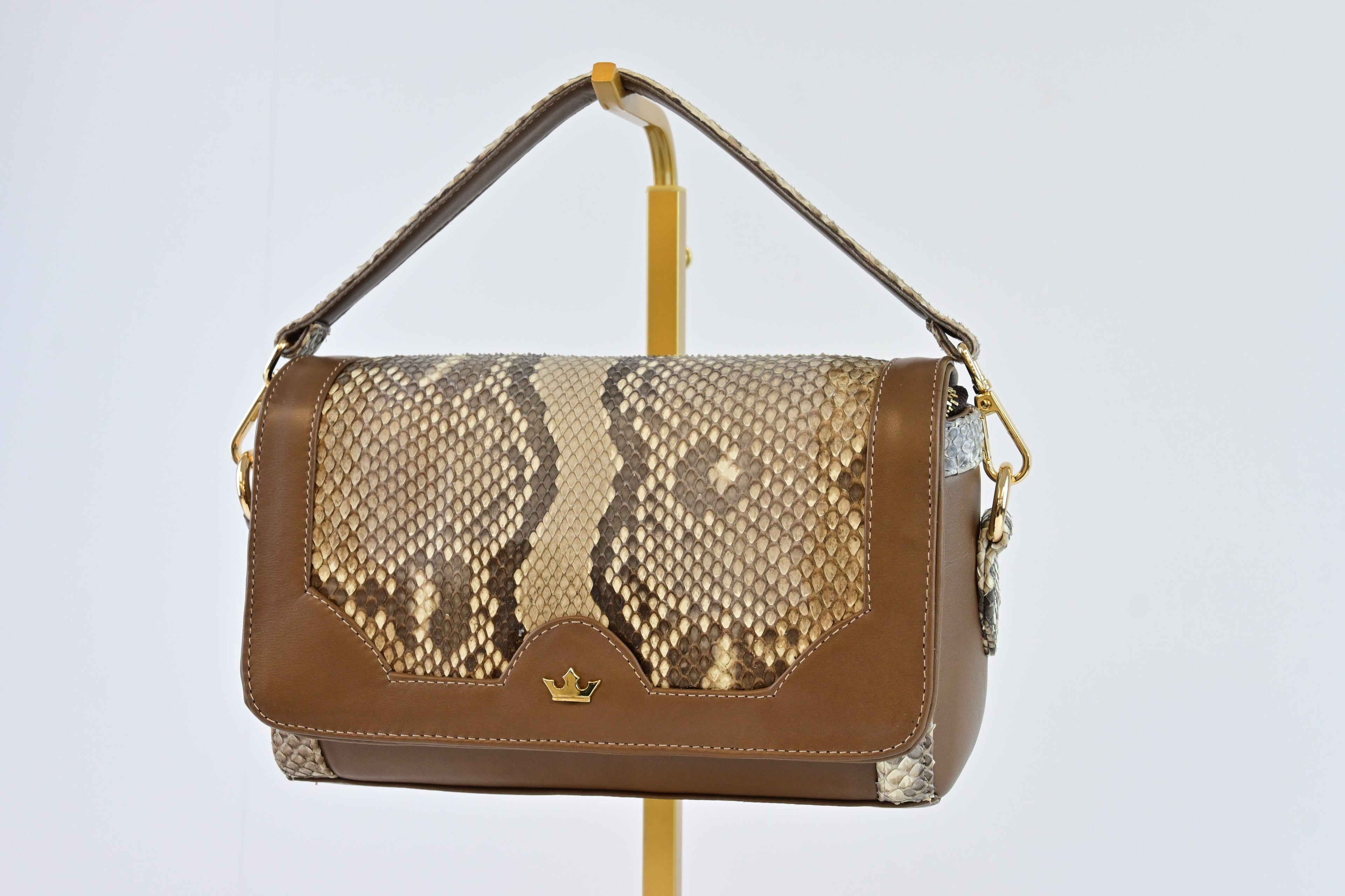 Crown Python Handbag in Brown